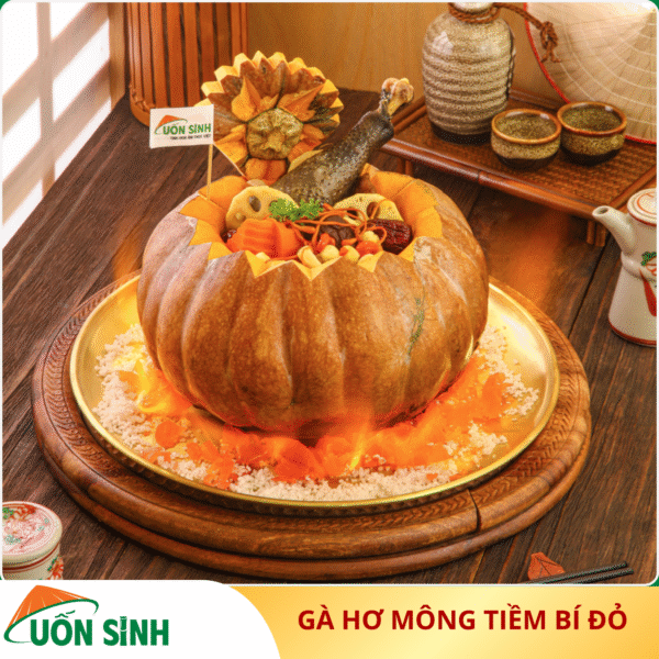 Gà hơ mông tiềm bí đỏ