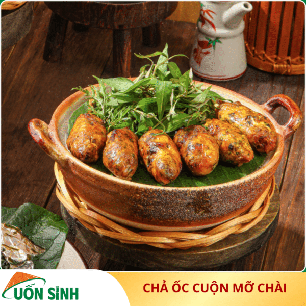 chả ốc cuộn mỡ chài
